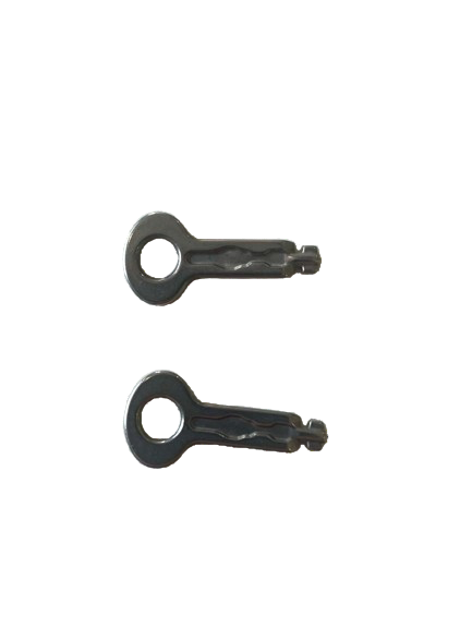 Two black metal eye bolts on a white background