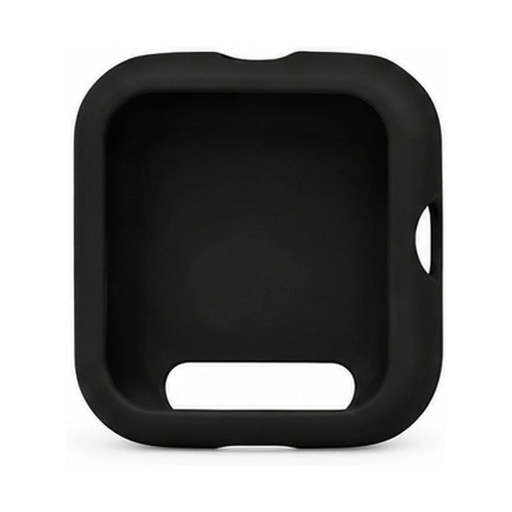 Black silicone case for a smartwatch on a white background